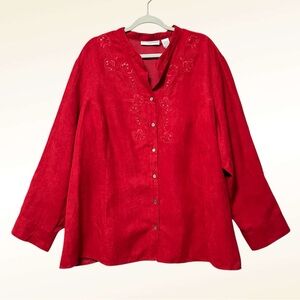 Sag Harbor Suede Button Up Blouse Size 3X Embroidery Sequins Western Boho Artsy